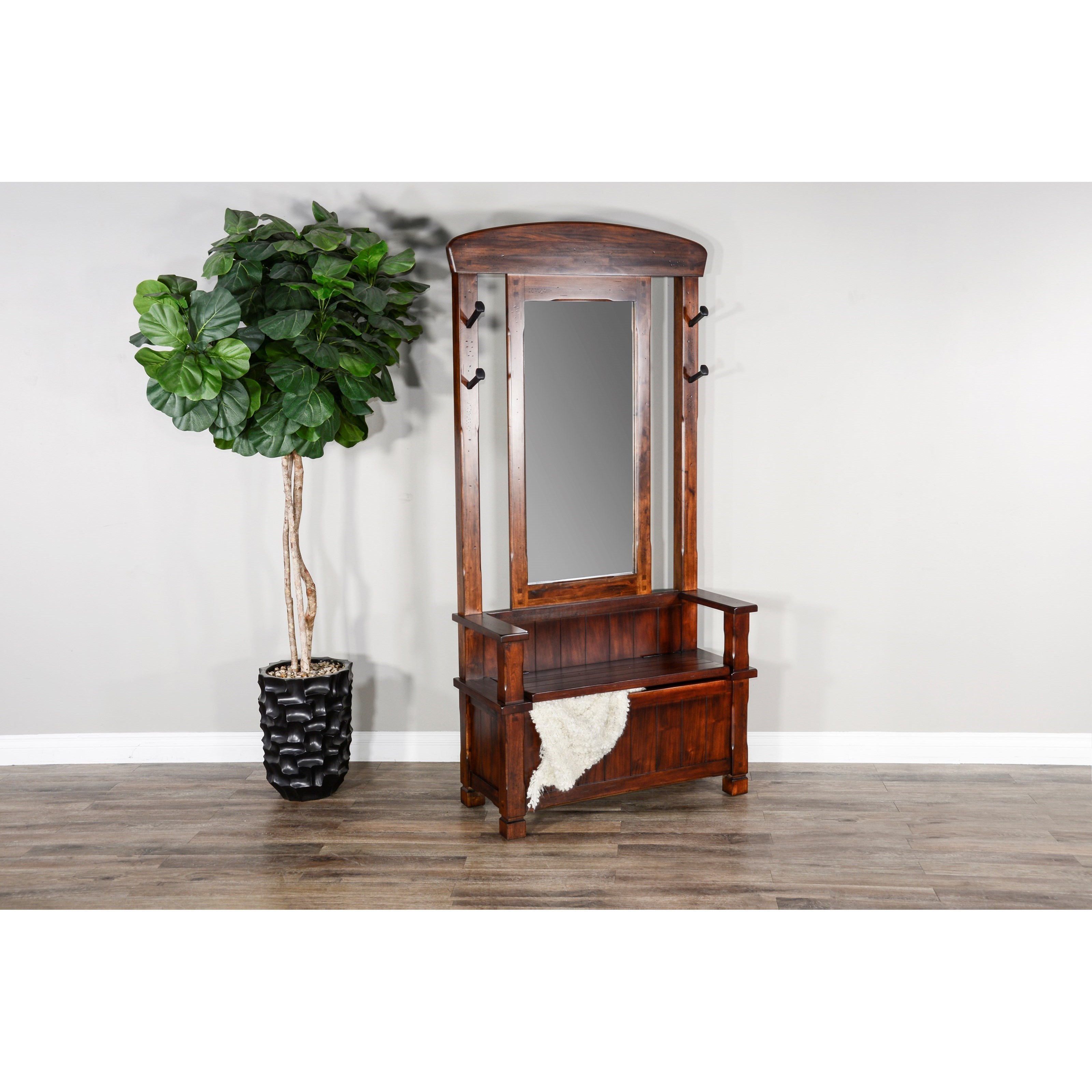 Hall tree with cheap storage bench and mirror